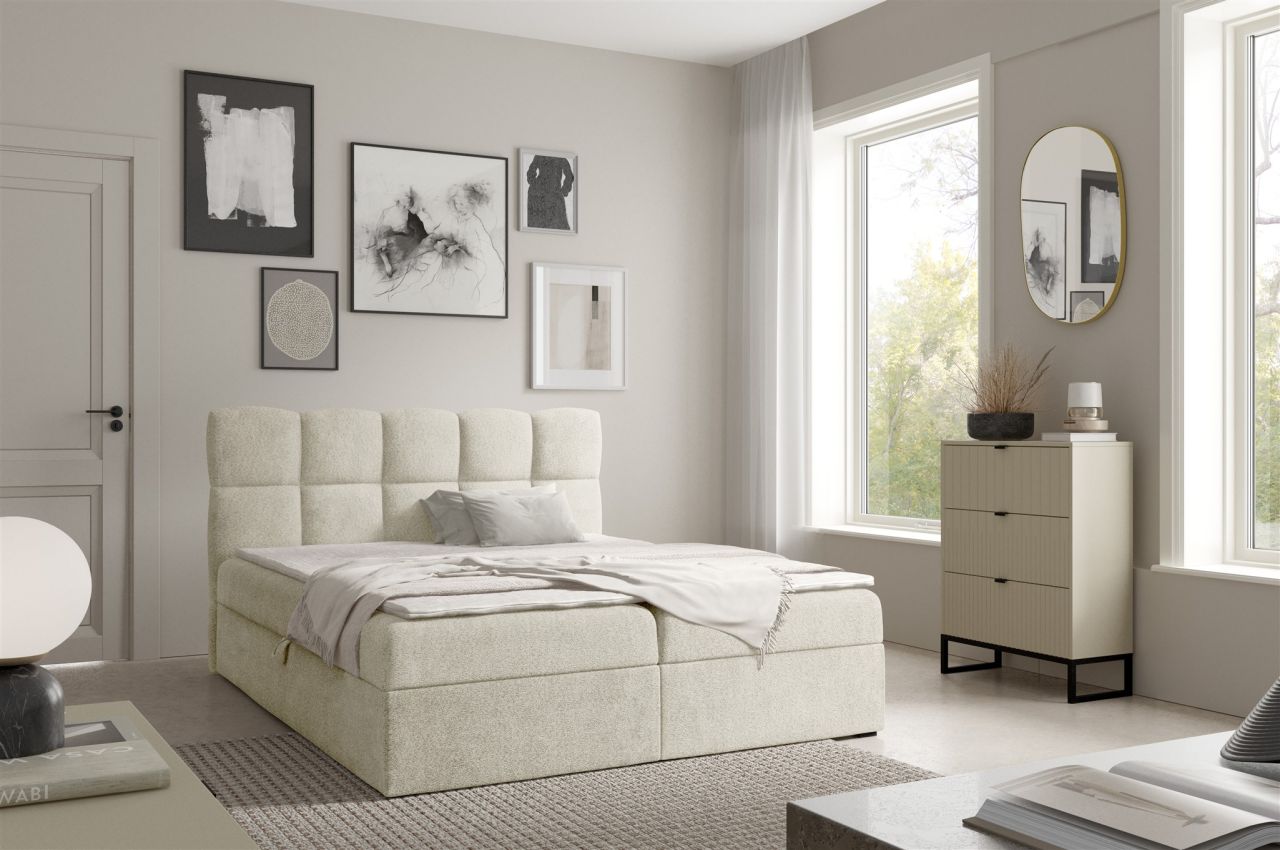 Boxspringbett Schlafzimmerbett PAROZO 140x200cm Stoff Coral Ecru
