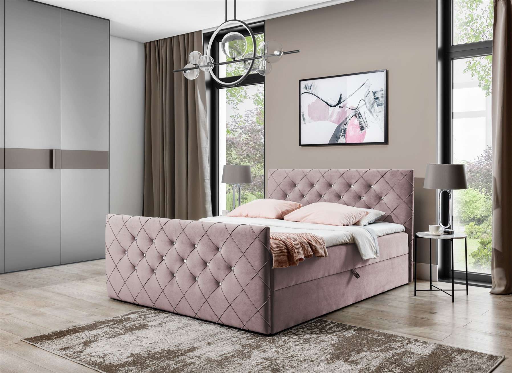 Boxspringbett Schlafzimmerbett EIVOR 140x200cm Altrosa inkl.Bettkasten | Breite: 140 cm | Boxspringbetten | Schlafzimmer