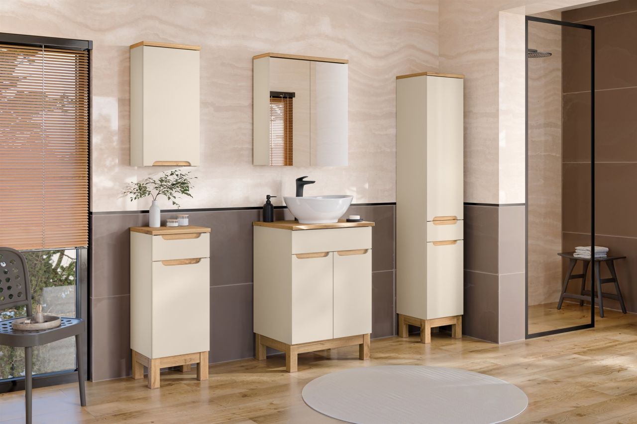 Badmöbel Set 6-tlg Badezimmerset DEVI Cashmere Schrank 60cm inkl. Waschtisch ...