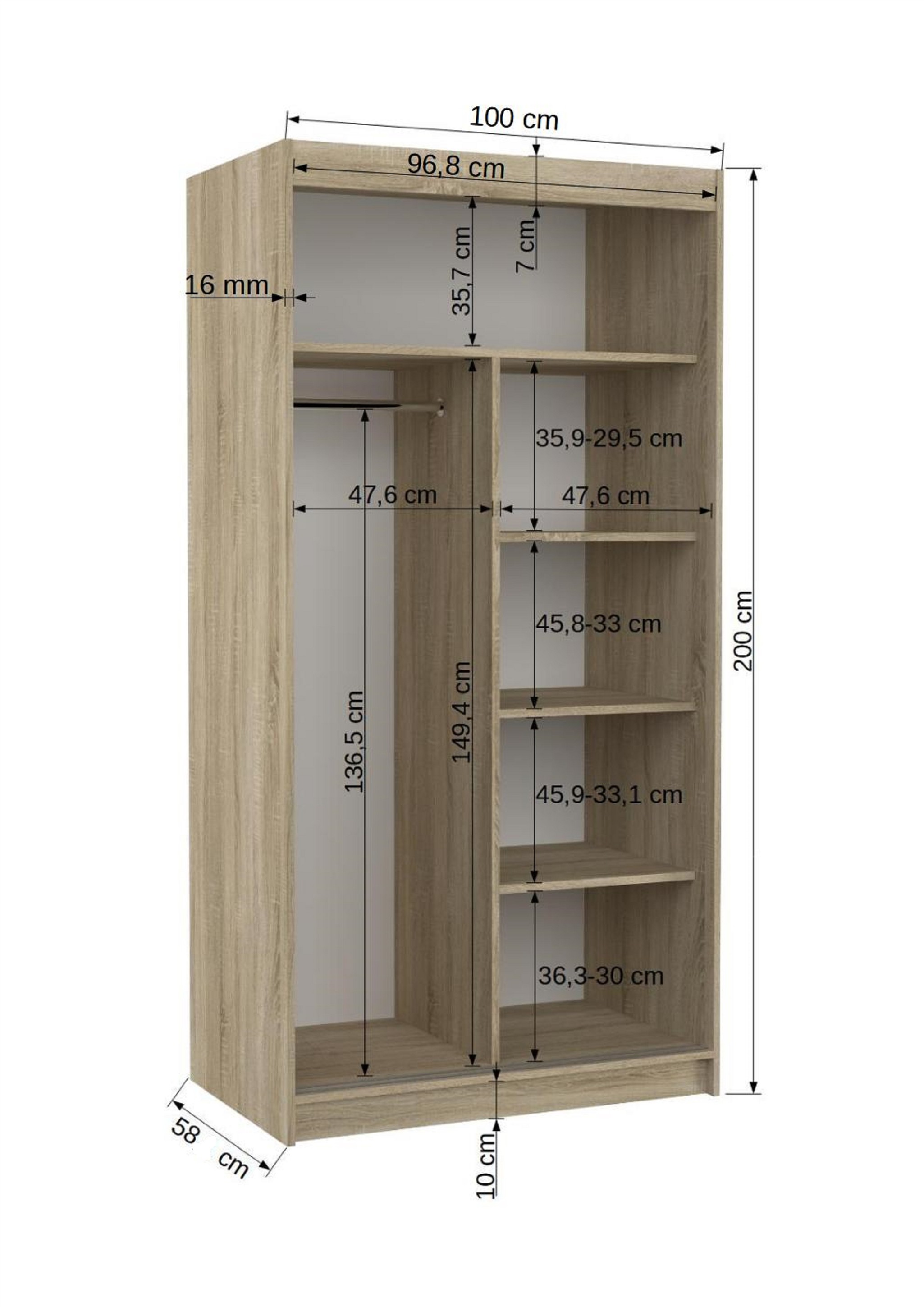 Schiebetürenschrank Schrank Nr.115 in Weiß- Artisan matt 100x200x58 cm | Breite: 100cm | Schwebetürenschränke | Kleiderschränke | Schlafzimmer