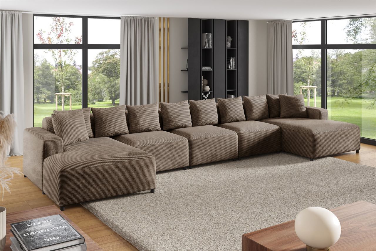 Wohnlandschaft Sofa U-Form ersofa MEGAN XL in Stoff Poso Cappuccino