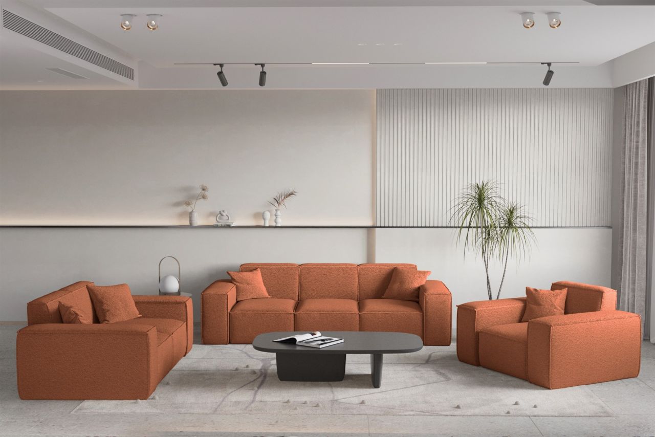 Sofaset ersofa CELES PREMIUM 3-2-1 in Stoff Ascot Bukla Terracotta