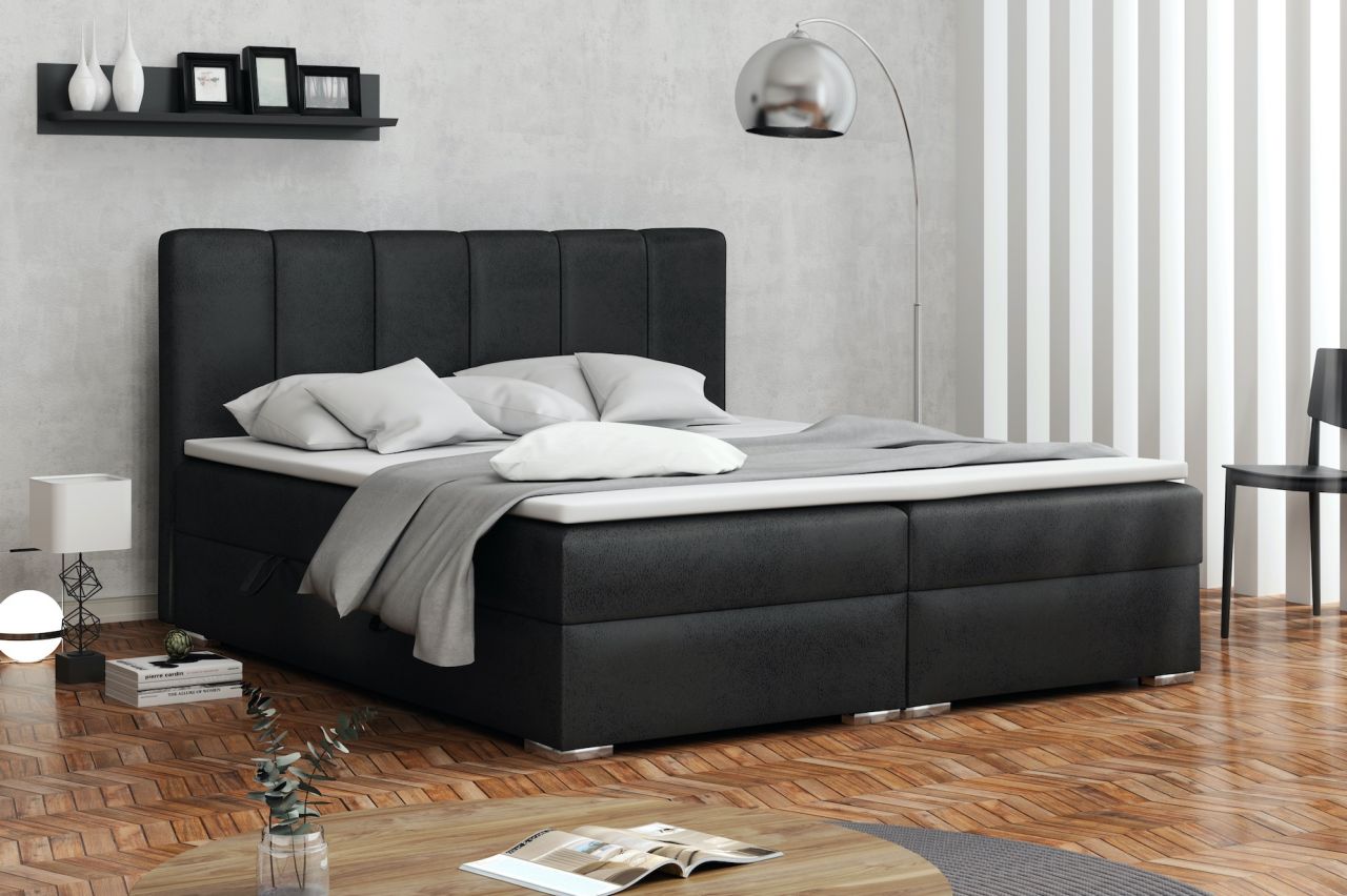 Boxspringbett Schlafzimmerbett ALVARA 180x200cm Vintage Schwarz