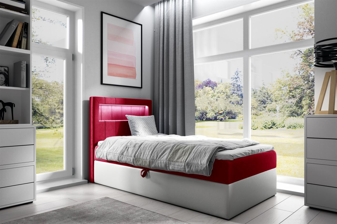 Boxspringbett Gästebett Kinderbett FABIAN Nr.1 90x200cm Weiss-Rot