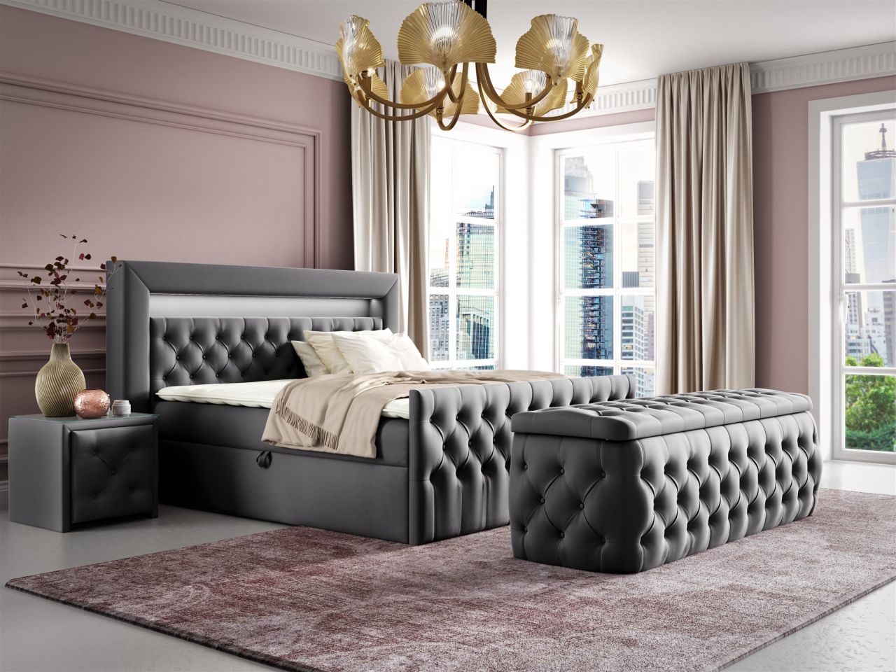 Boxspringbett Schlafzimmerbett ERNESTO Nr.4 120x200cm in Elisa Velvet Anthrazit