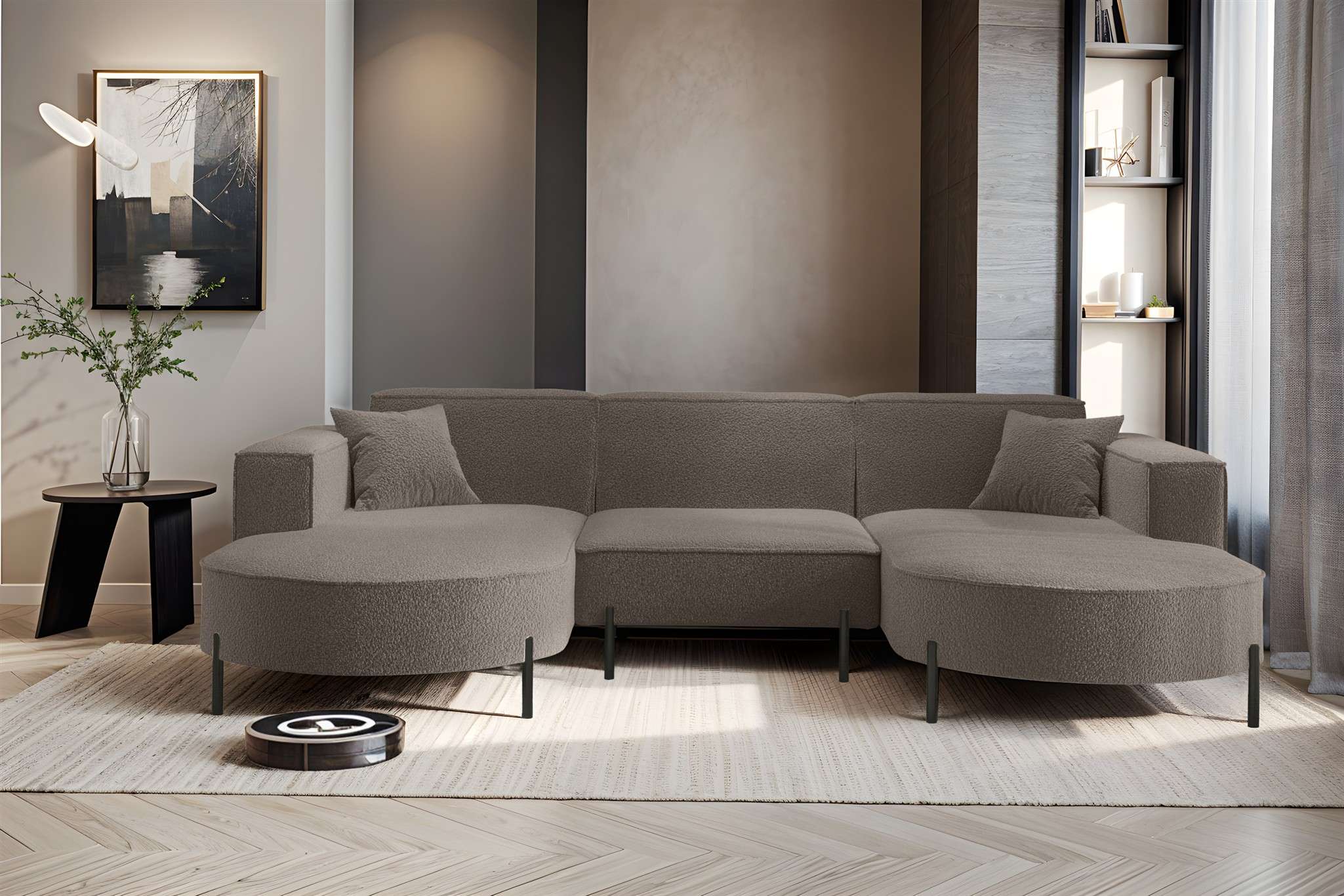 Wohnlandschaft U-Form Sofa VALENCIA in Stoff Quelle Braun | Wohnlandschaften ohne Schlaffunktion | Polstermöbel | Wohn-& Essbereich
