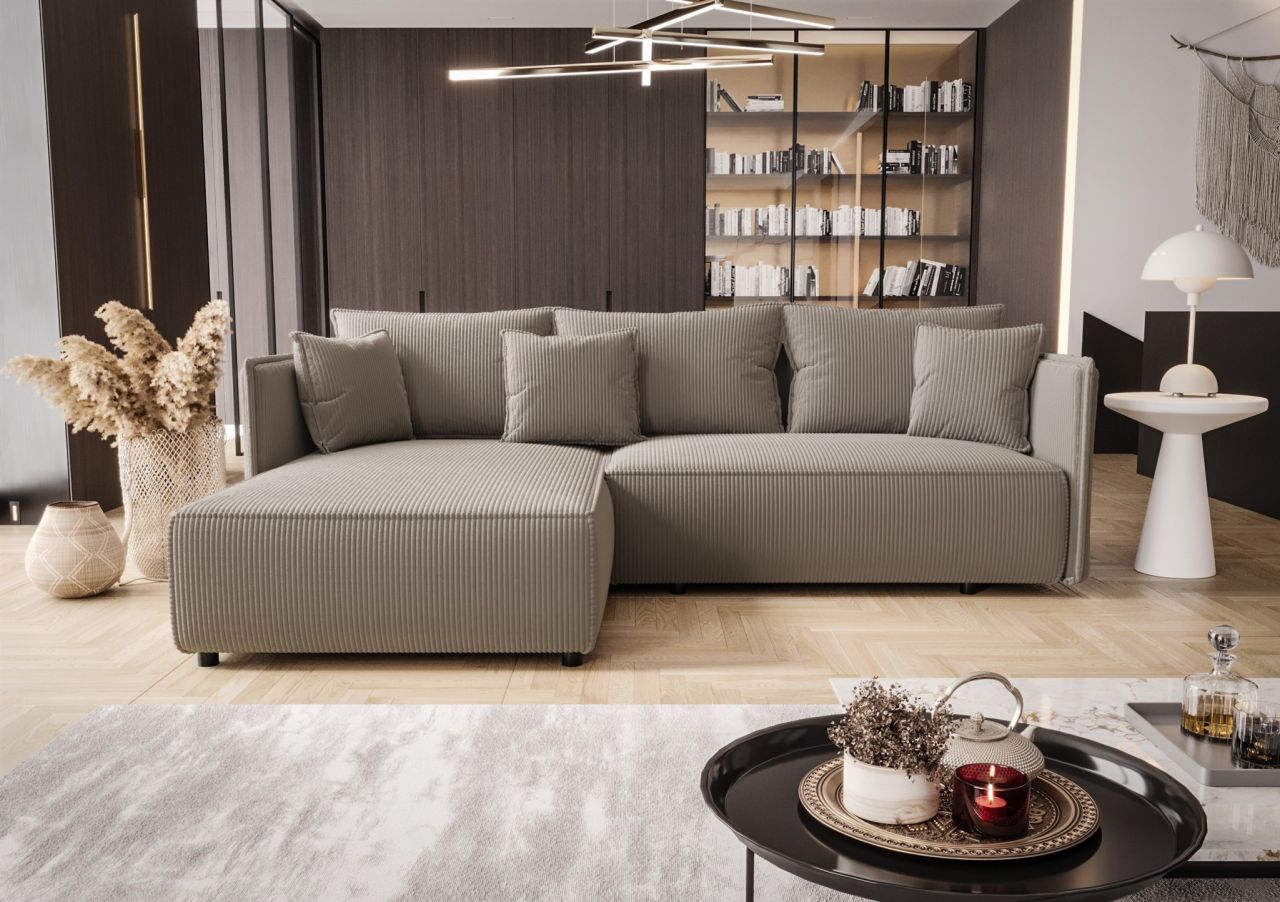 Ecksofa Schlafsofa EVORA Stoff Poso Hellbraun Ottomane Links