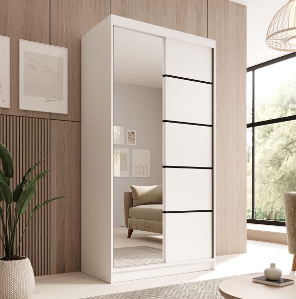 Schiebetürenschrank Schrank Nr.120 in Weiß matt 100x200x58 cm | Breite: 100cm | Schwebetürenschränke | Kleiderschränke | Schlafzimmer