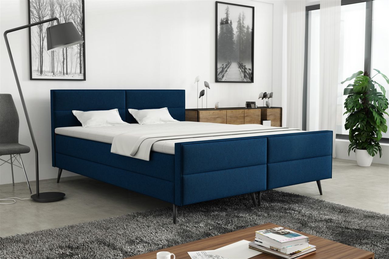 Boxspringbett Schlafzimmerbett GRANADA 180x200cm Stoff Monolith Dunkelblau