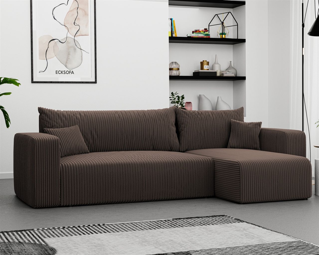 Fun Möbel Ecksofa Mit Schlaffunktion Sofa Luna Stoff Poso Dunkelbraun Ottomane Rechts