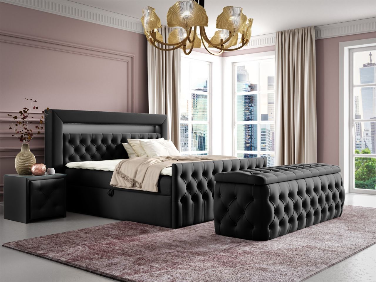 Boxspringbett Schlafzimmerbett ERNESTO Nr.4 120x200cm in Elisa Velvet Schwarz