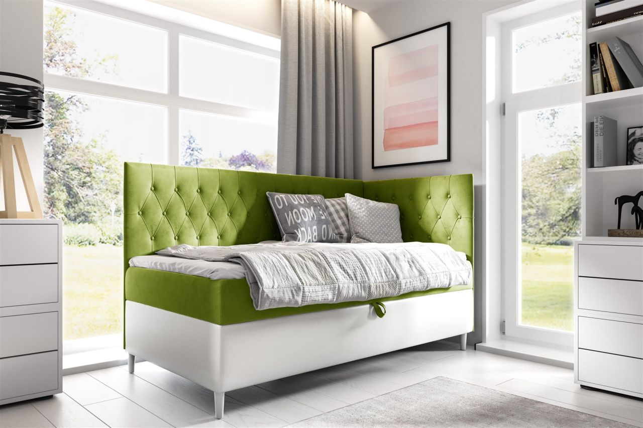 Boxspringbett Gästebett Kinderbett FINJA Nr.3 90x200cm Weiss-Grün Seite Rechts