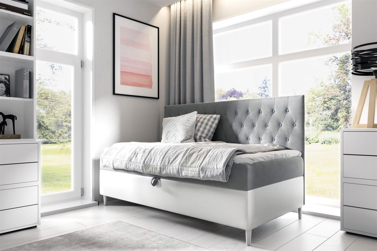 Boxspringbett Gästebett Kinderbett FINJA Nr.2 90x200cm Weiss-Grau