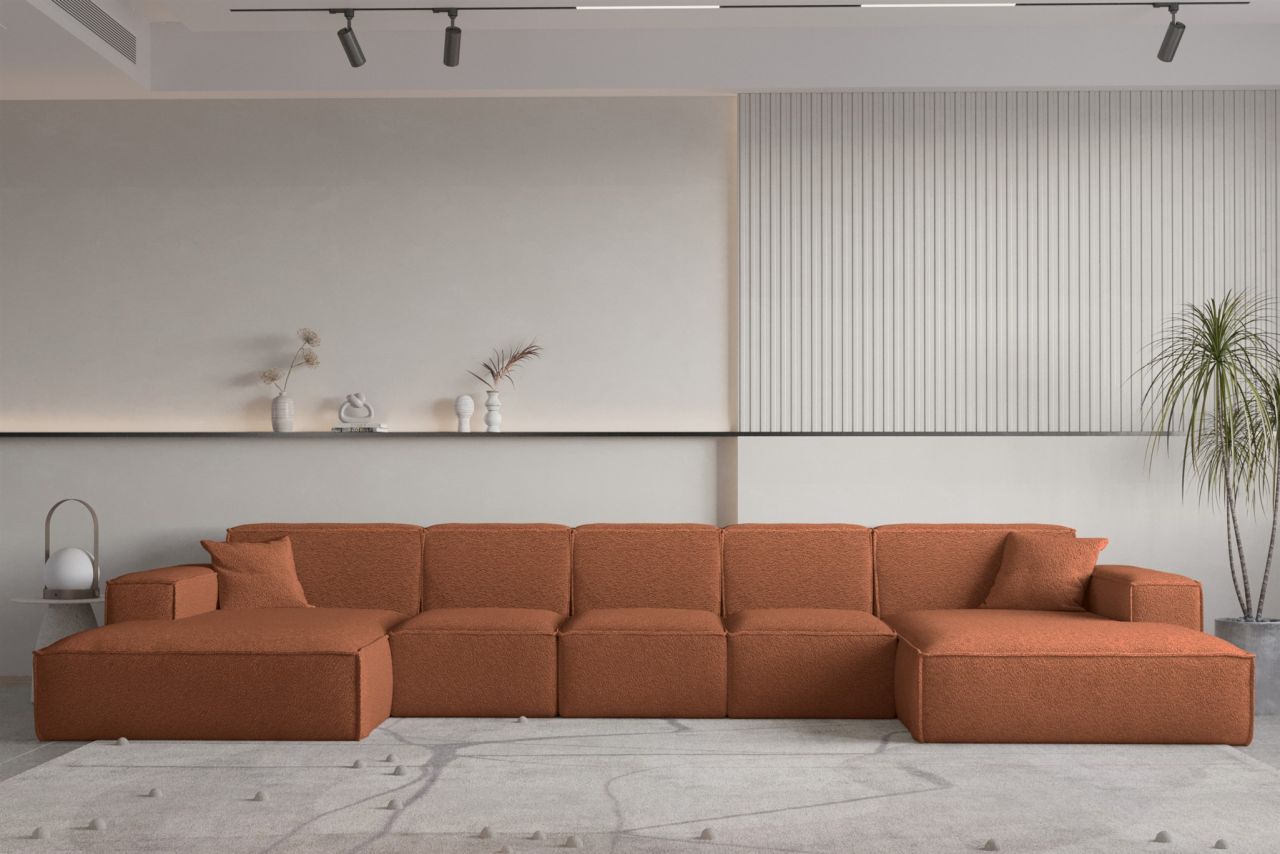 Wohnlandschaft U-Form CELES PREMIUM XL in Stoff Ascot Bukla Terracotta