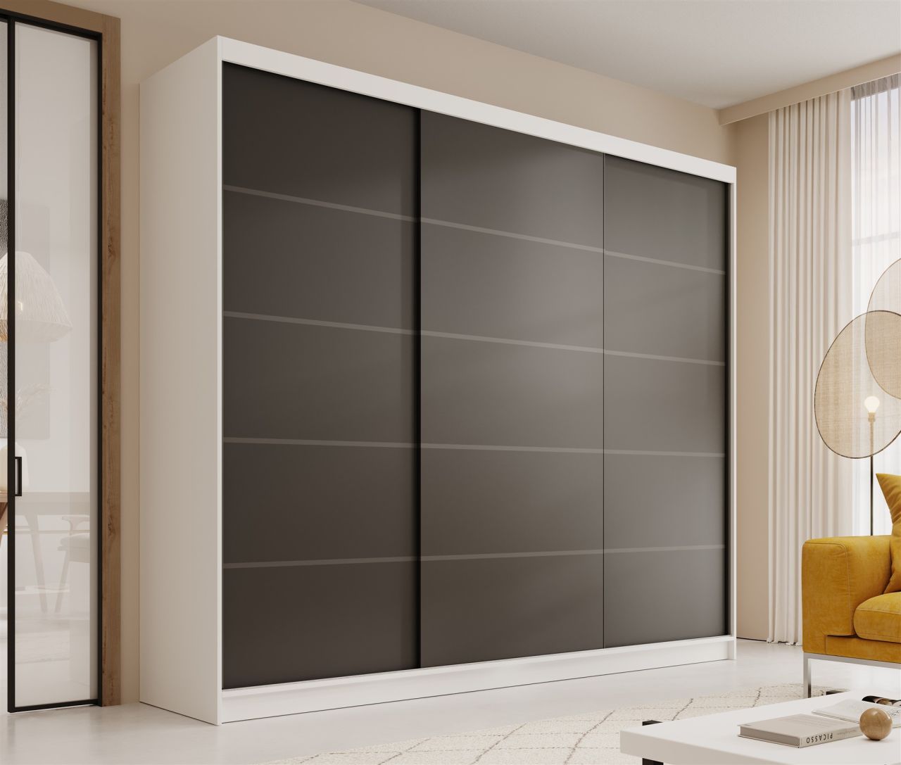 Schiebetürenschrank Schrank LUND in Weiß- Schwarz 250x215x58 cm