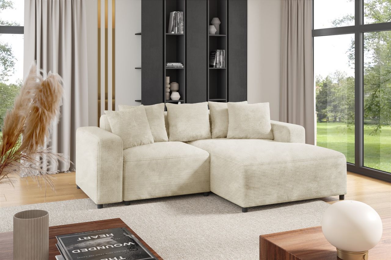 Ecksofa ersofa Sofa MEGAN XS in Stoff Poso Creme Ottomane Rechts