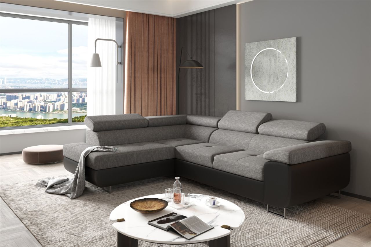 Couchgarnitur JADE Schwarz-Grau mit Schlaffunktion Ottomane Links