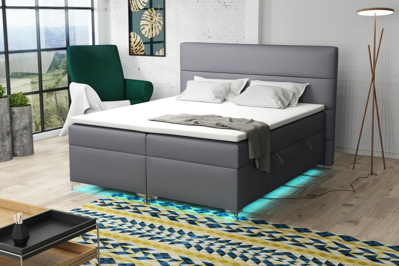 Boxspringbett Schlafzimmerbett CANELA 160x200cm inkl.Bettkasten/ LED