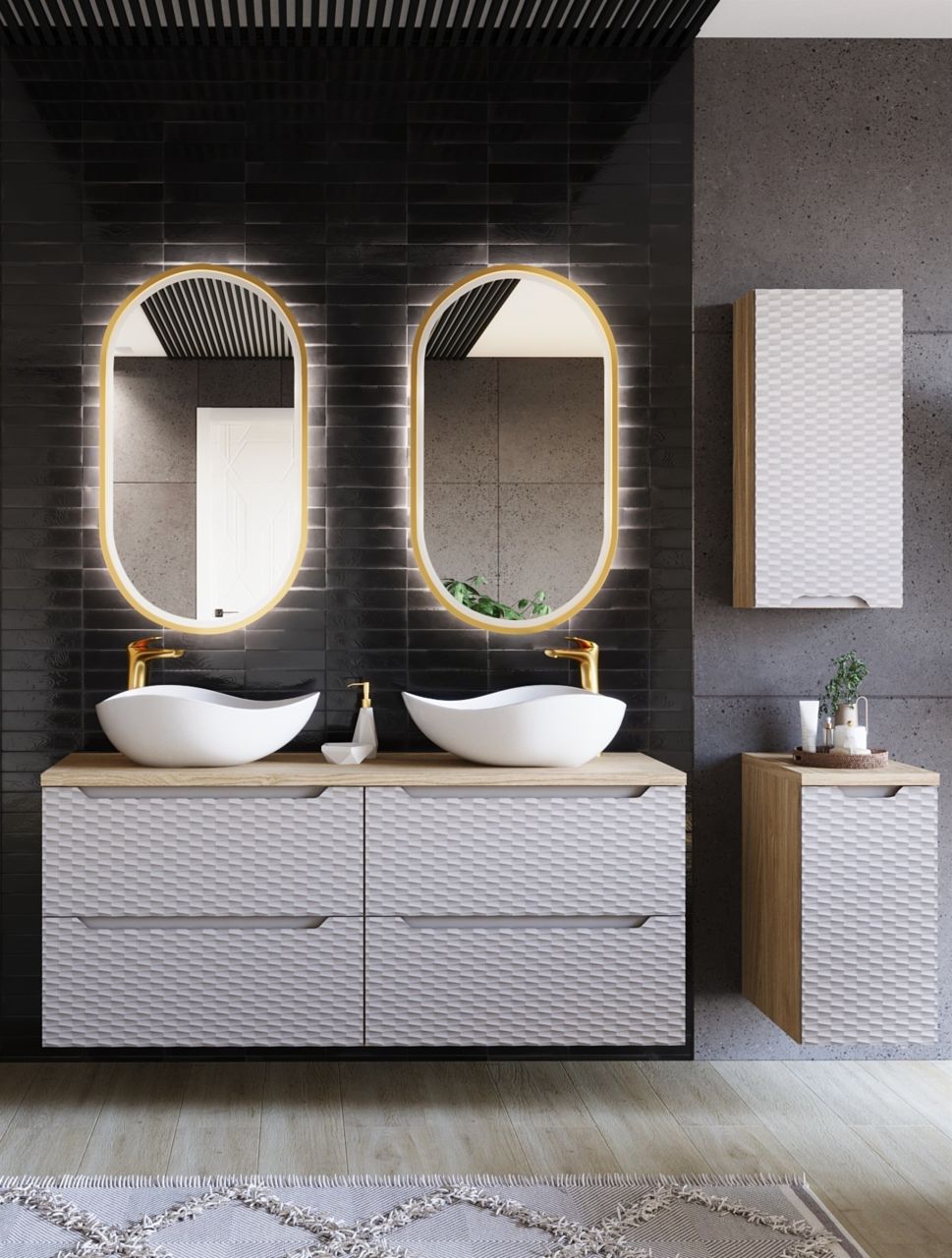 Badmöbel Set 8-tlg Badezimmerset LAXY Eiche Beige inkl. Waschtisch