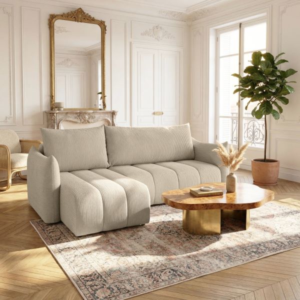 Ecksofa Schlafsofa ONTARIO XS in Stoff Poso Beige Ottomane Links | Ottomane: Links | Ecksofas mit Schlaffunktion | Polstermöbel