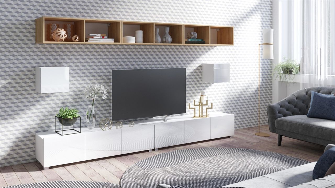 Mediawand Wohnwand 7 tlg - KAVOS 24 - Weiss Hochglanz