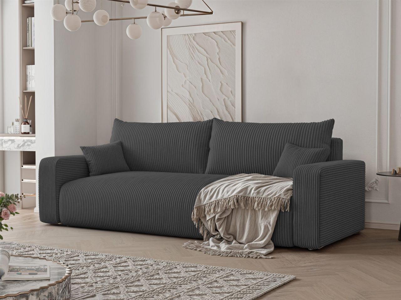Sofa 3-Sitzer mit Schlaffunktion LUNA in Stoff Poso Dunkelgrau