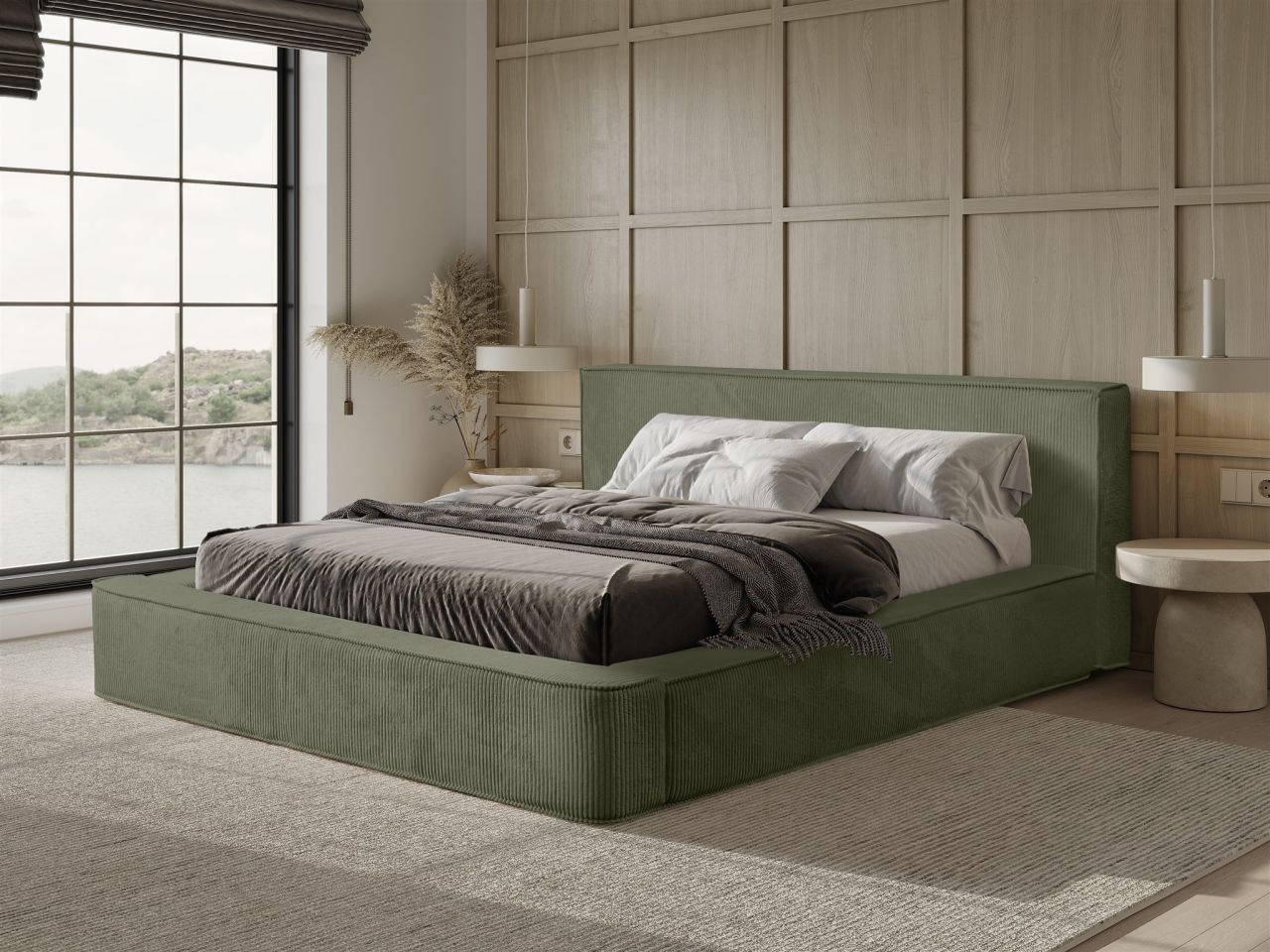 Polsterbett Doppelbett MODESTO 140x200cm in Stoff Lincoln Forest