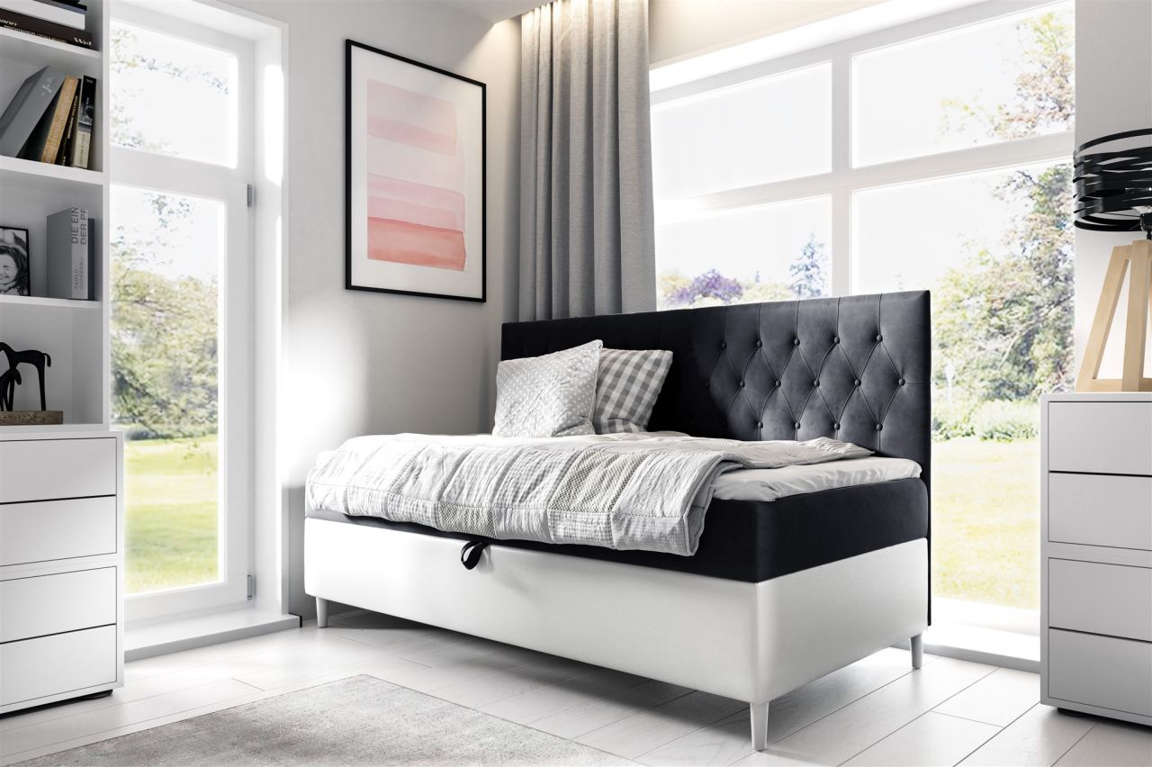 Boxspringbett Gästebett Kinderbett FINJA Nr.2 90x200cm Weiss-Schwarz