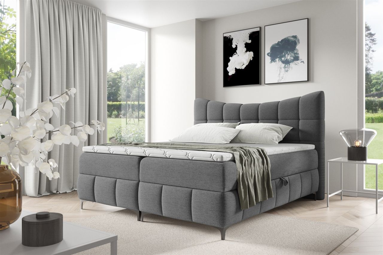 Boxspringbett Schlafzimmerbett CHARLES 120x200cm Stoff Freya Grafit