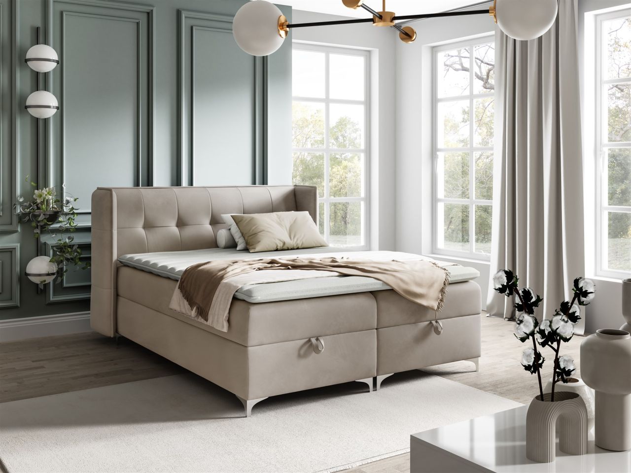 Boxspringbett Bett Schlafzimmerbett 160x200cm GENET Stoff Matt Velvet Graubeige