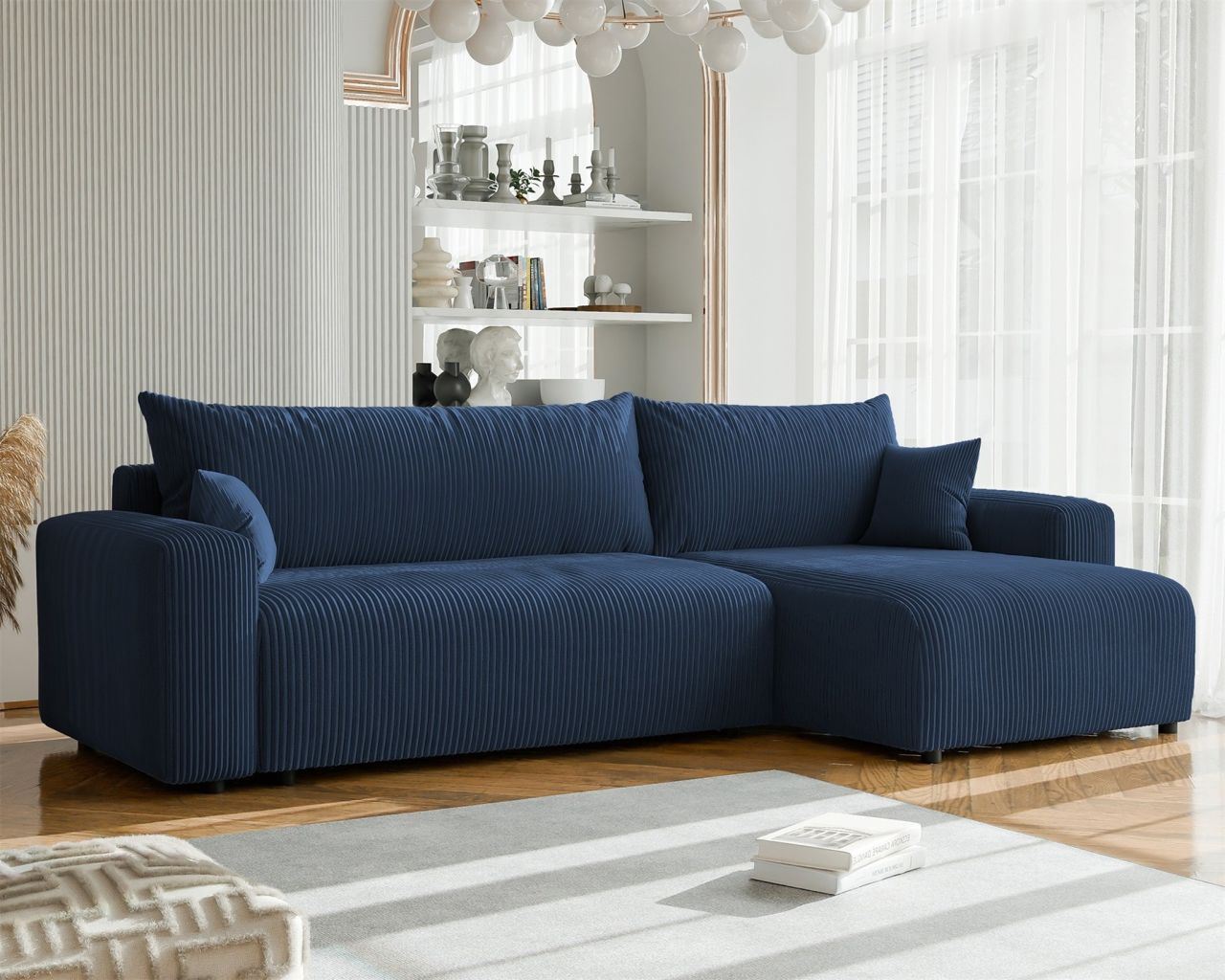 Fun Möbel Blau Ecksofa Mit Schlaffunktion Luna Max In Stoff Poso Ottomane Rechts