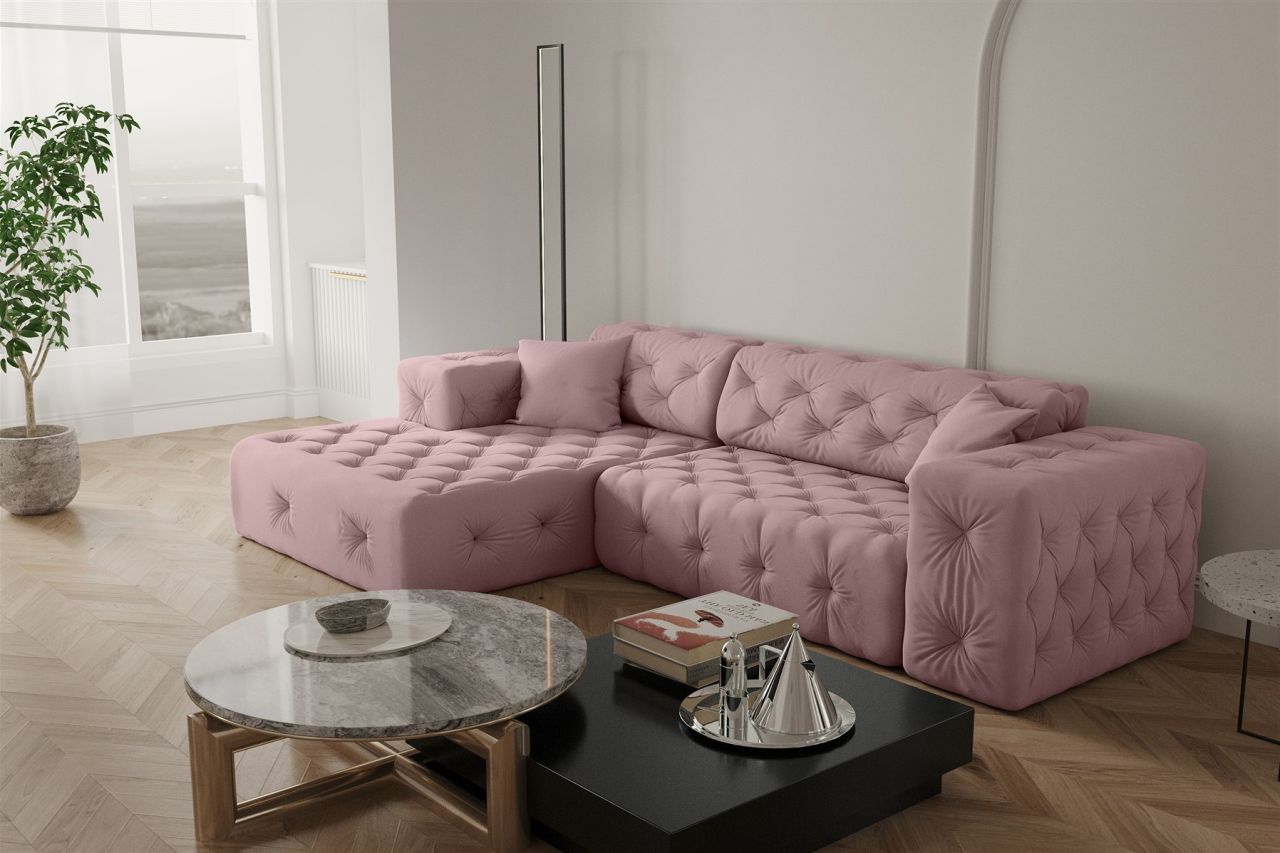 Ecksofa ersofa CHANTAL in Stoff Opera Velvet Pink Ottomane Links