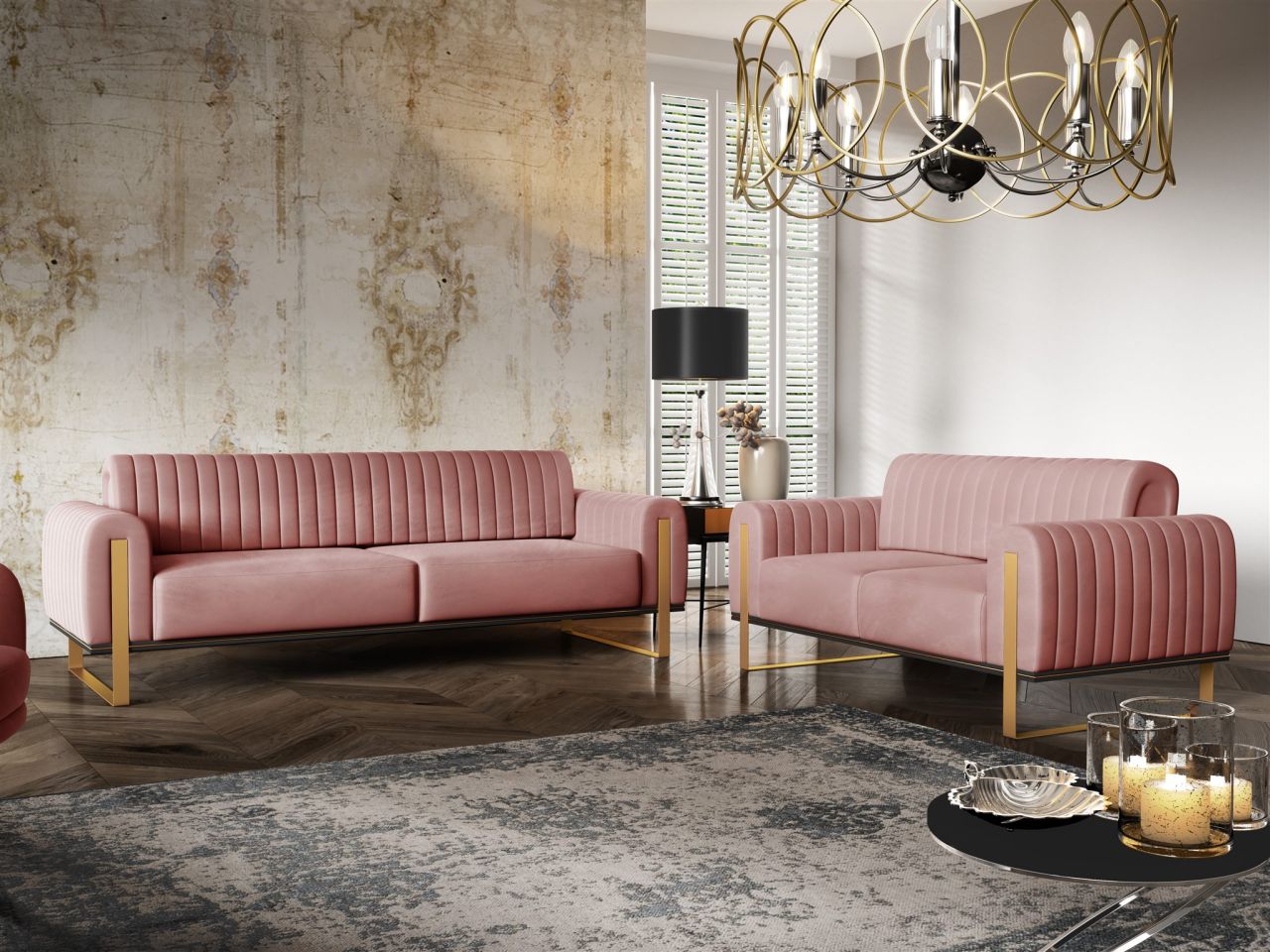 Sofaset ersofas VALERIE 3-2 in Stoff Stoff Elisa Velvet Altrosa