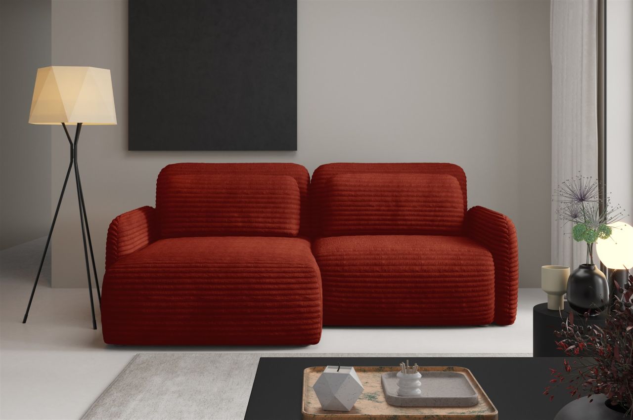 Ecksofa Schlafsofa Sofa SIMONE in Stoff Ambience Rostbraun Ottomane Links