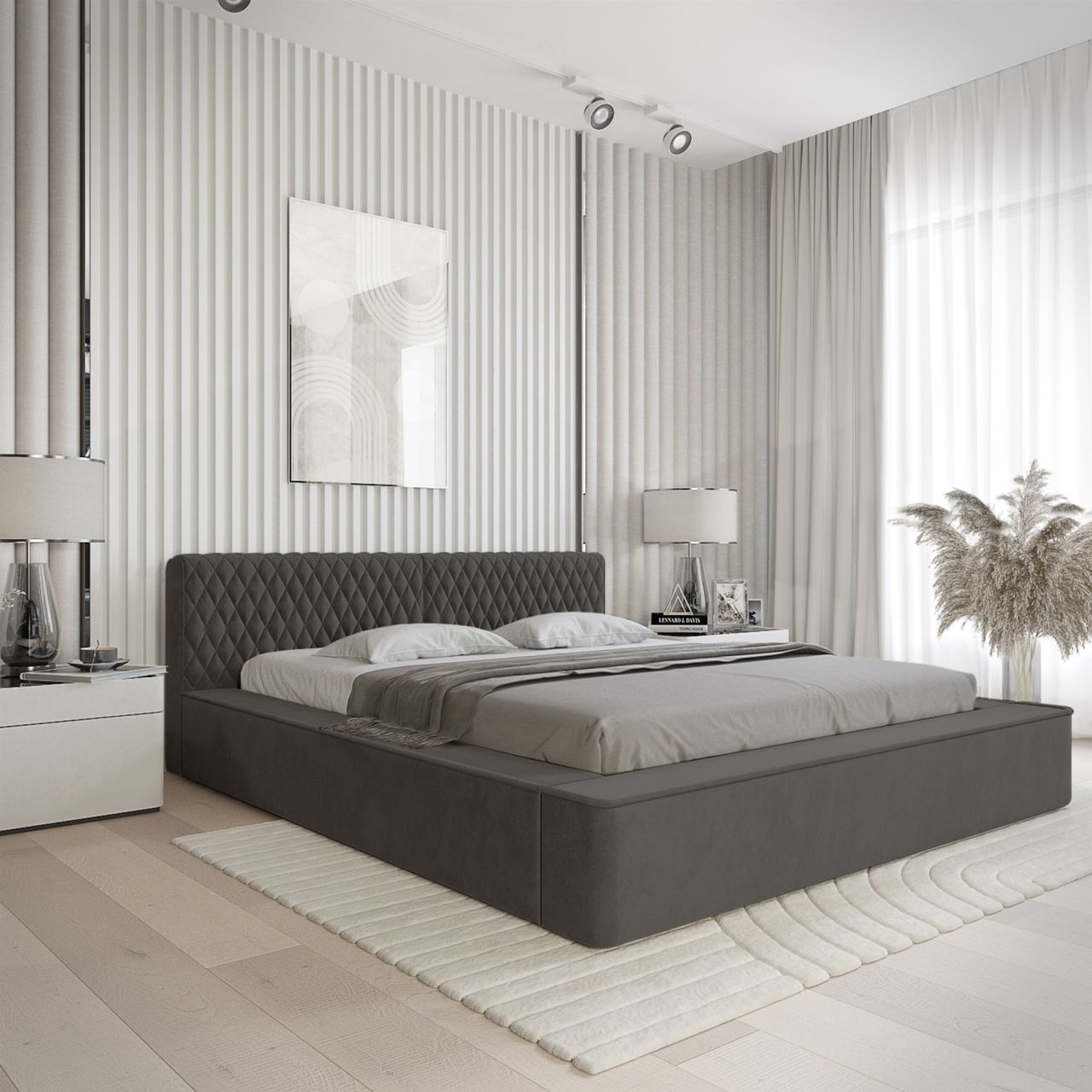 Polsterbett Doppelbett NORFOLK Komplettset 140x200cm in Stoff Ditra Anthrazit