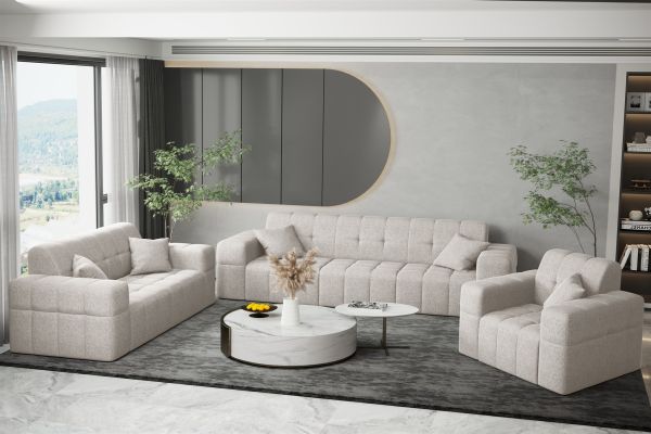 Sofaset Designersofa NANCY 3-2-1 in Stoff Neve Beige | Couchgarnituren | Polstermöbel