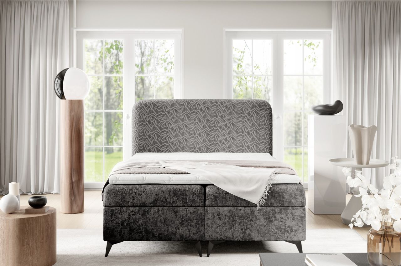 Boxspringbett Schlafzimmerbett TRIANA 120x220cm Stoff Trenza Mausgrau