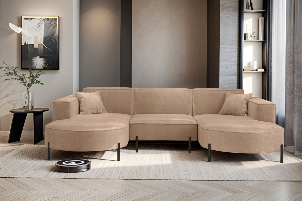 Wohnlandschaft U-Form Sofa VALENCIA in Stoff Noel Beige