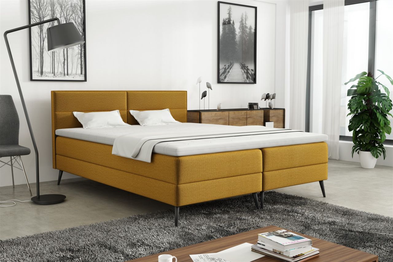 Boxspringbett Schlafzimmerbett CORDOBA 160x200cm Stoff Monolith Senfgelb