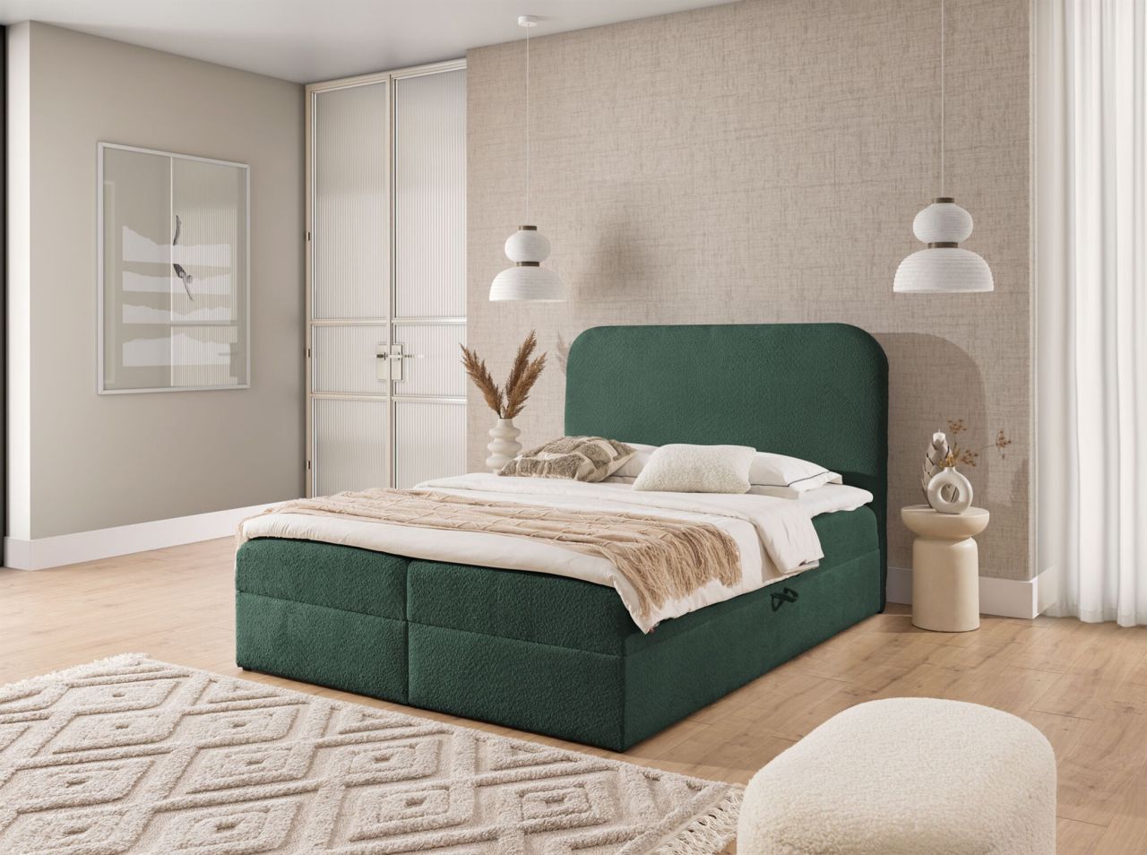 Boxspringbett Schlafzimmerbett BINETA 120x200cm Stoff Coral Meeresgrün