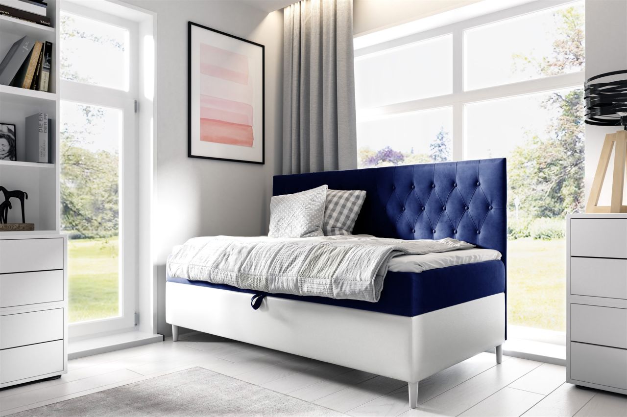 Boxspringbett Gästebett Kinderbett FINJA Nr.2 90x200cm Weiss-Blau