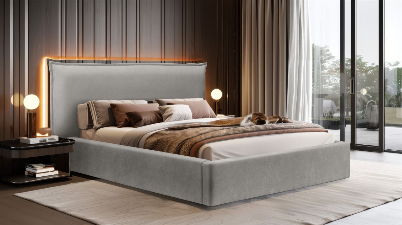 Polsterbett Doppelbett Bett AMADA 160x200cm Komplettset in Stoff Ditra Grau