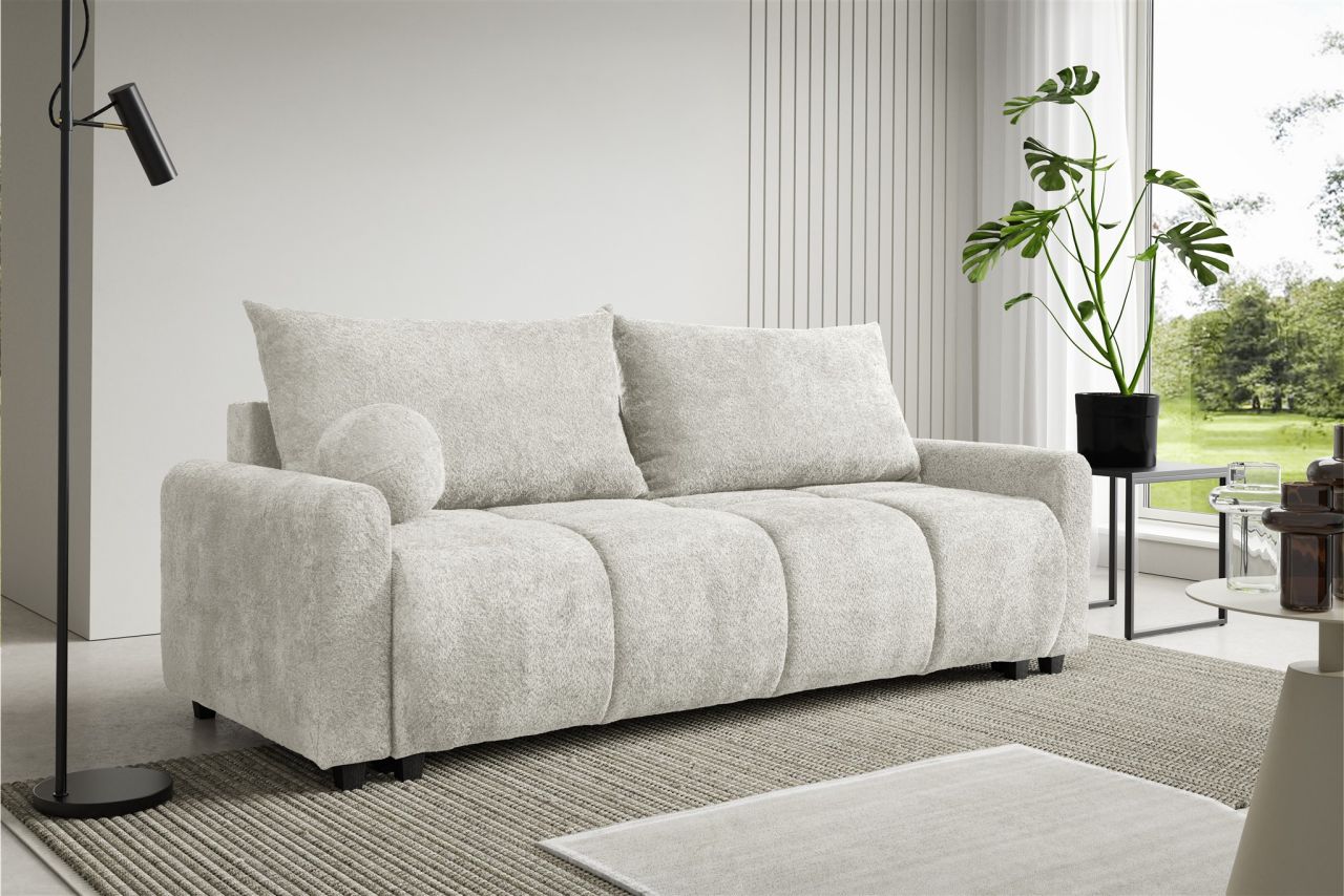 Fun Möbel Weiss Sofa 3-Sitzer Mit Schlaffunktion Giana Stoff Soft Weiß