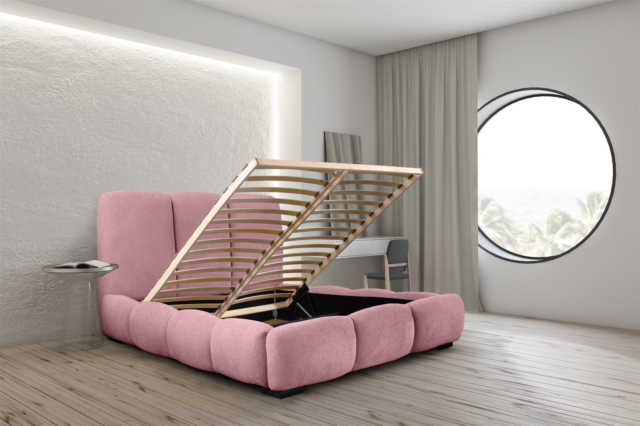 Polsterbett Doppelbett GRACIA 140x200cm in Stoff Allora Rosa | Breite: 140 cm | Polsterbetten + Lattenrost | Schlafzimmer