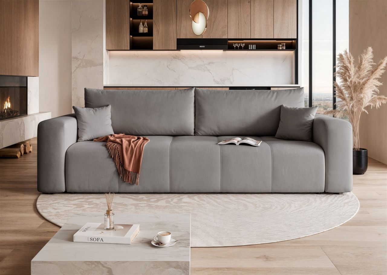 Sofa 3-Sitzer mit Schlaffunktion LEROS in Stoff Manila Grau
