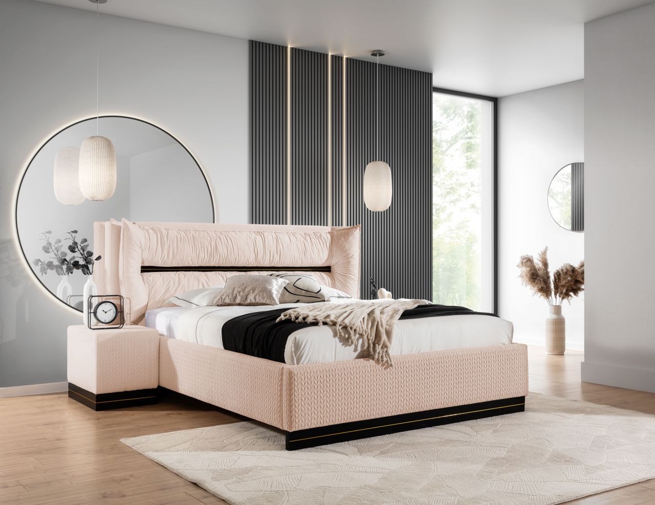 Polsterbett Doppelbett Set.3 HAMILTON 120x200cm Stoff Magic Velvet Lachs