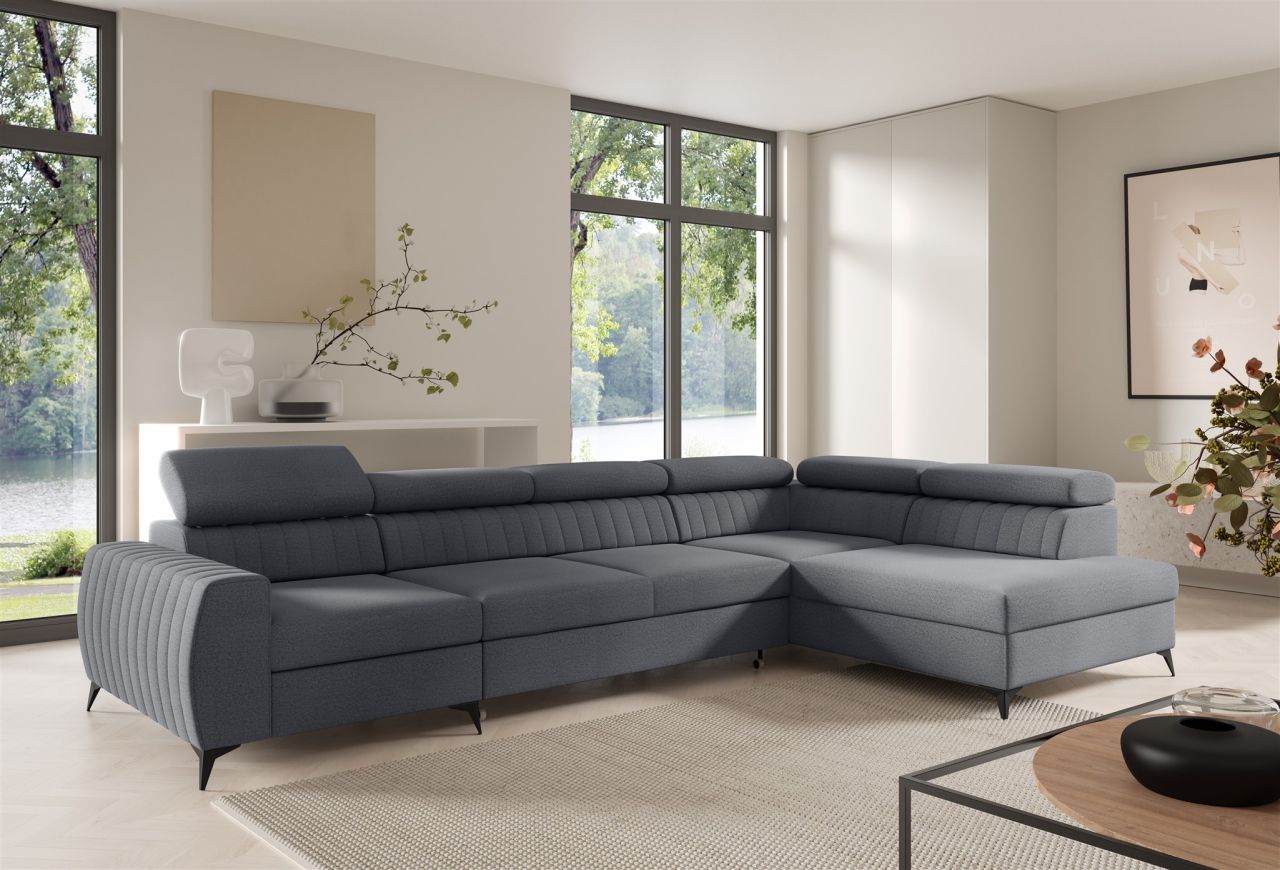 Ecksofa Schlafsofa Sofa TORONTO XL Stoff Element Grau Ottomane Rechts