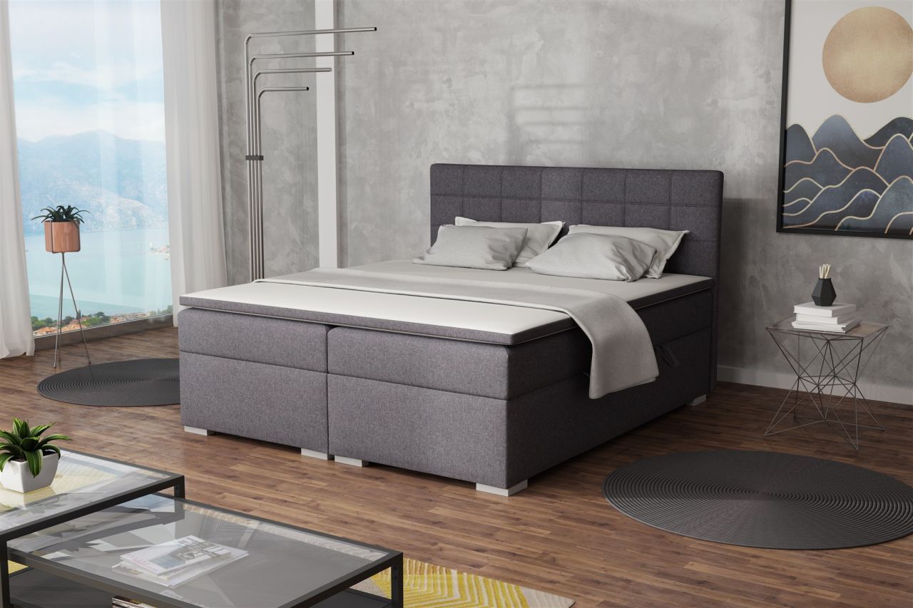 Boxspringbett Schlafzimmerbett FARUK 160x200cm Stoff Lux Dunkelgrau