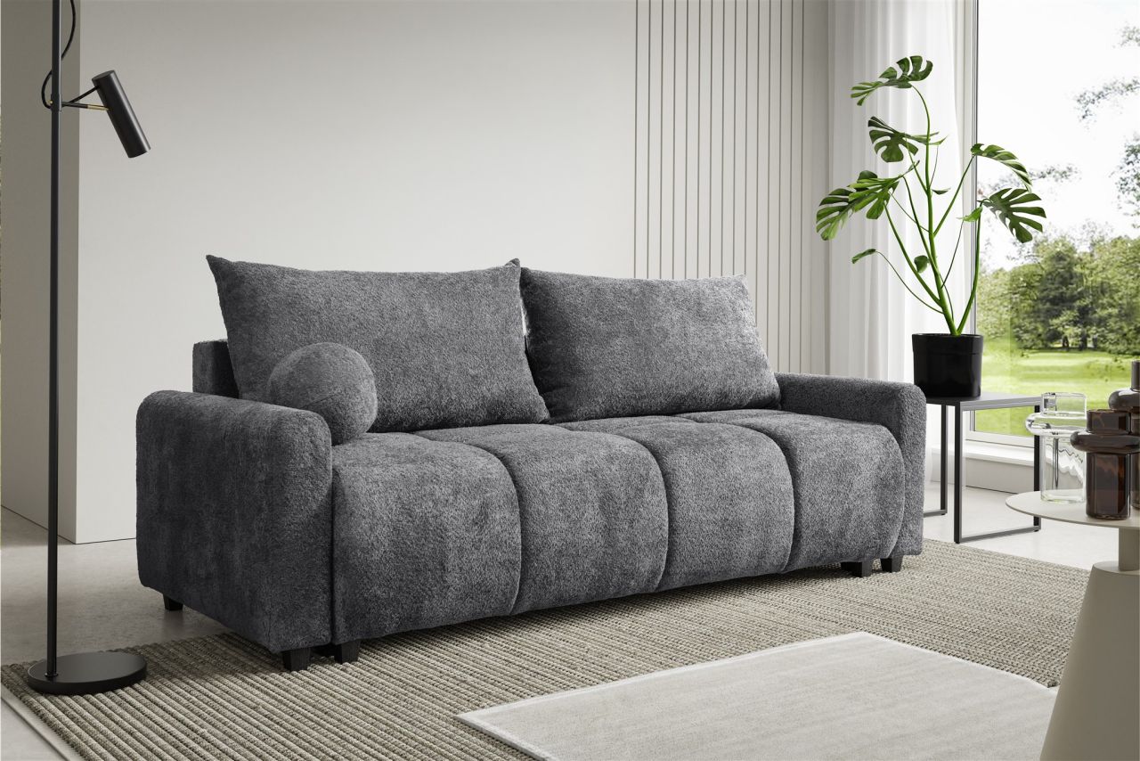 Fun Möbel Grau Sofa 3-Sitzer Mit Schlaffunktion Giana Stoff Soft