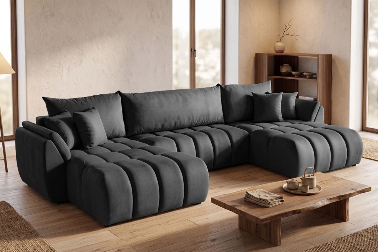 Wohnlandschaft mit Schlaffunktion COLLIN Sofa in Stoff Monolith Dunkelgrau